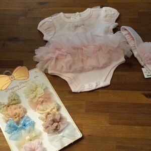 Pink Ruffled Baby Onesie with Headband